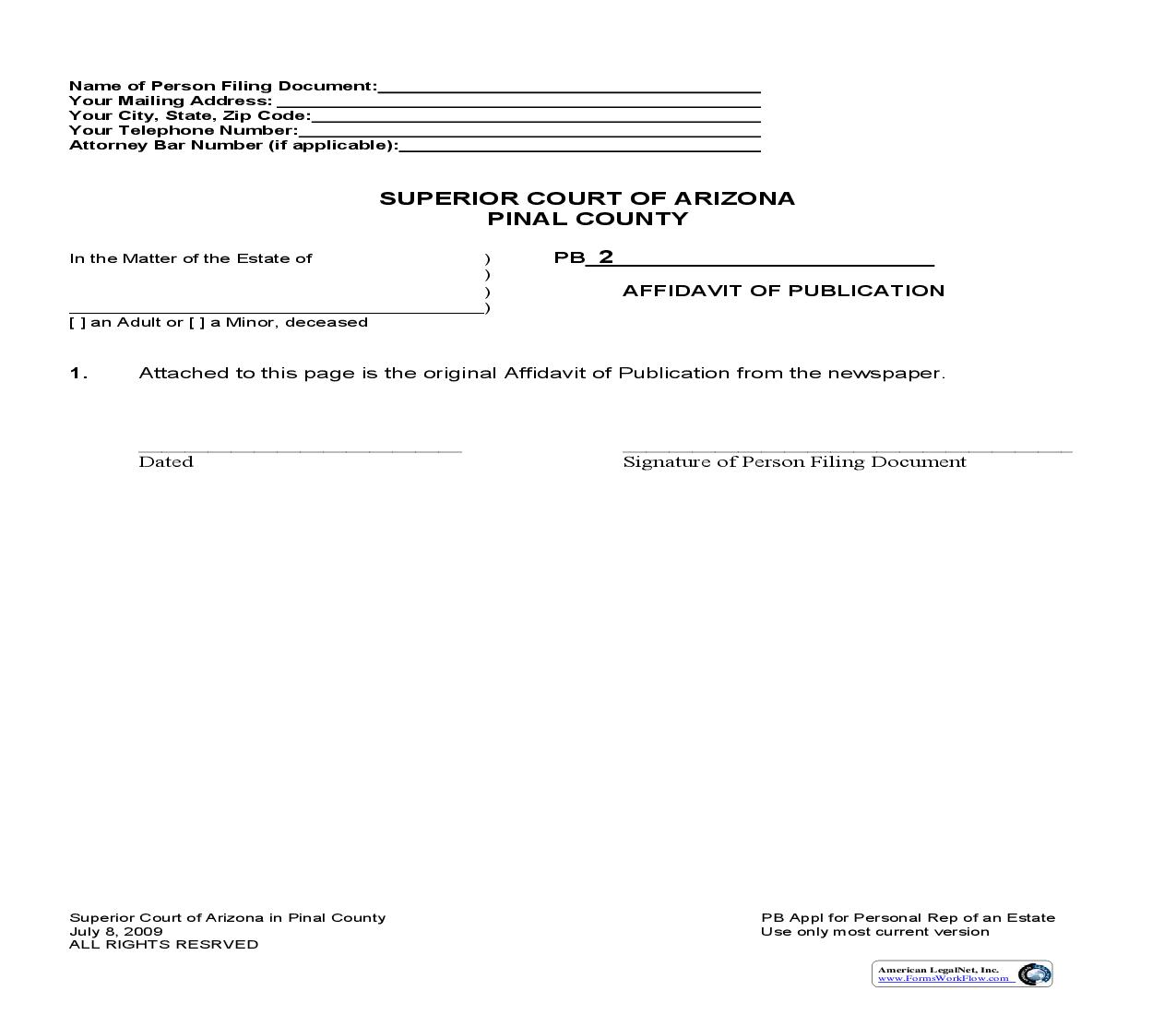 Affidavit Of Publication | Pdf Fpdf Doc Docx | Arizona