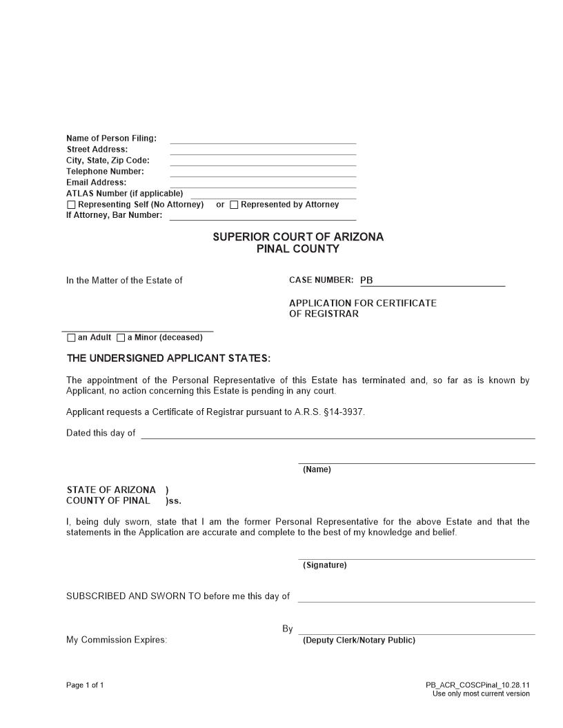 Application For Certificate Of Registrar | Pdf Fpdf Doc Docx | Arizona