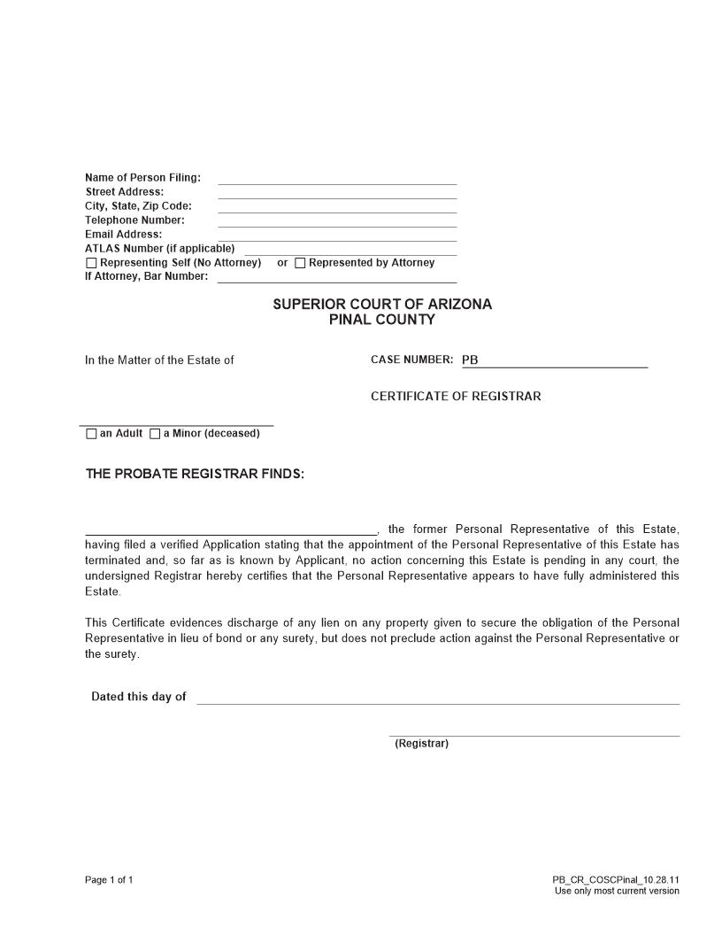 Certificate Of Registrar | Pdf Fpdf Doc Docx | Arizona