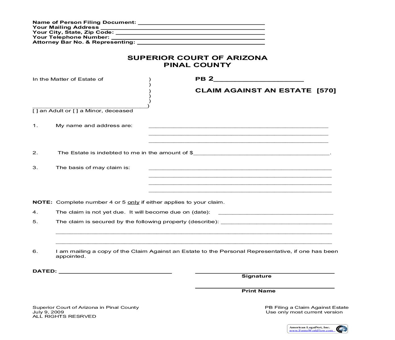 Claim Against Estate | Pdf Fpdf Doc Docx | Arizona