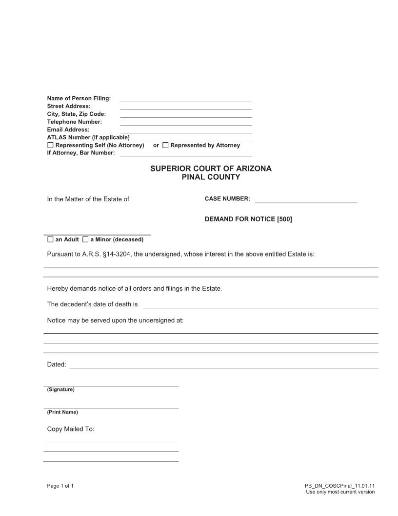 Demand For Notice | Pdf Fpdf Doc Docx | Arizona