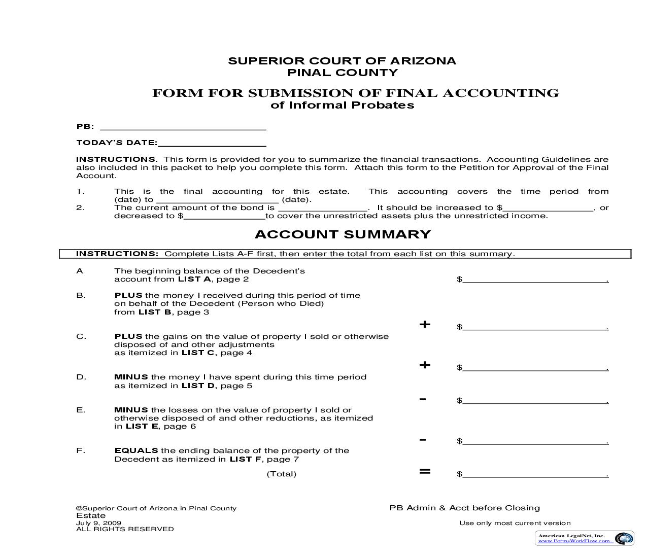 Form For Submission Of Final Accounting | Pdf Fpdf Doc Docx | Arizona