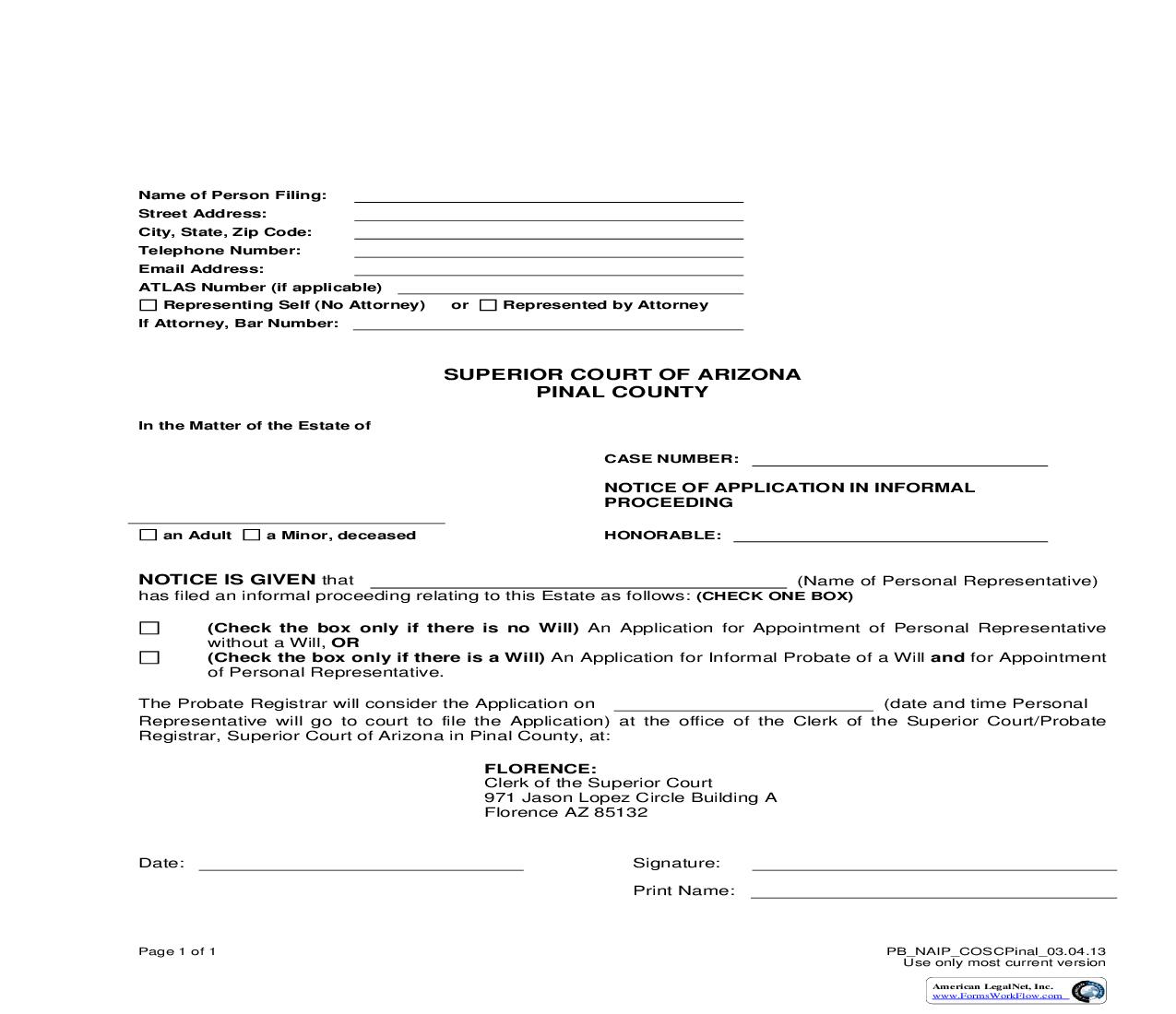 Notice Of Application In Informal Proceeding | Pdf Fpdf Doc Docx | Arizona