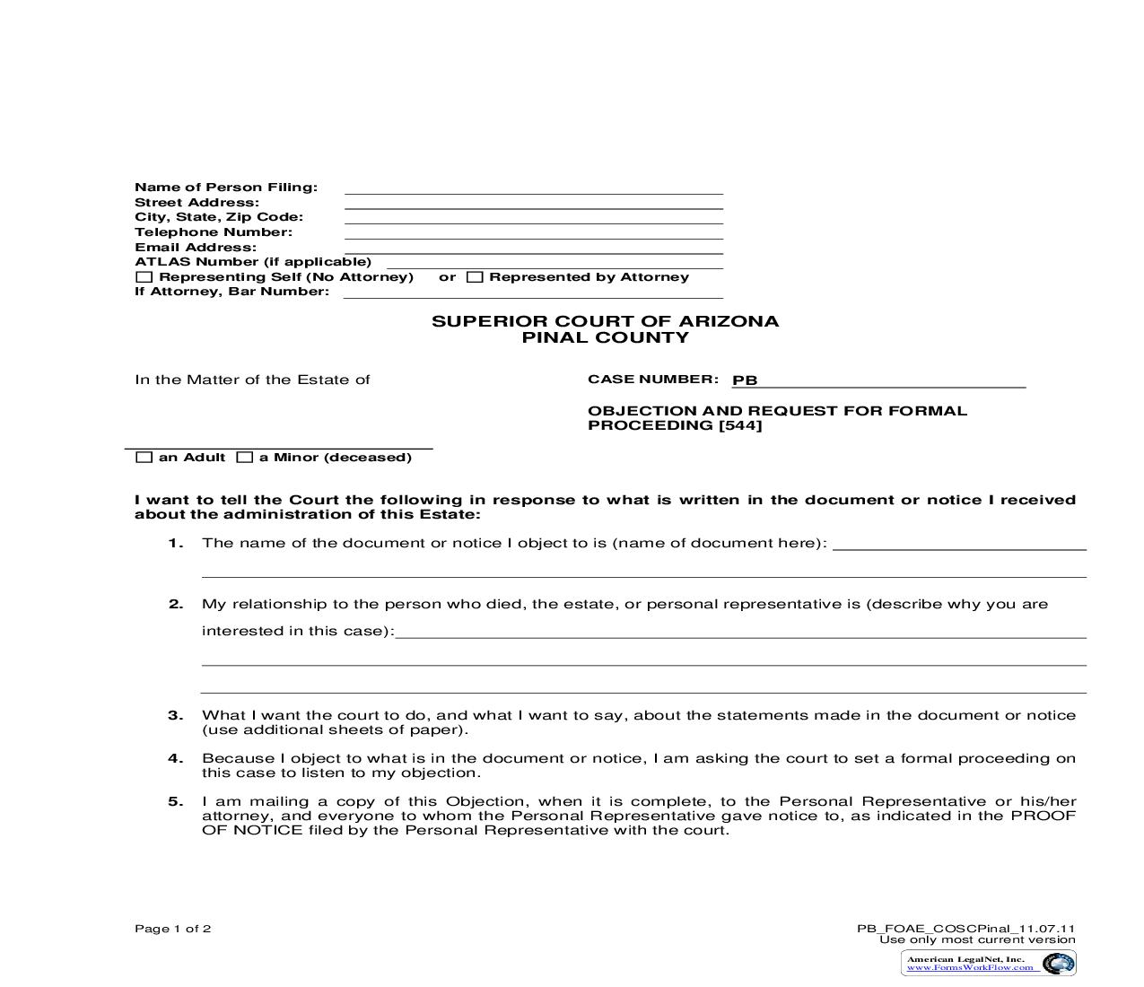 Objection And Request For Formal Proceeding | Pdf Fpdf Doc Docx | Arizona