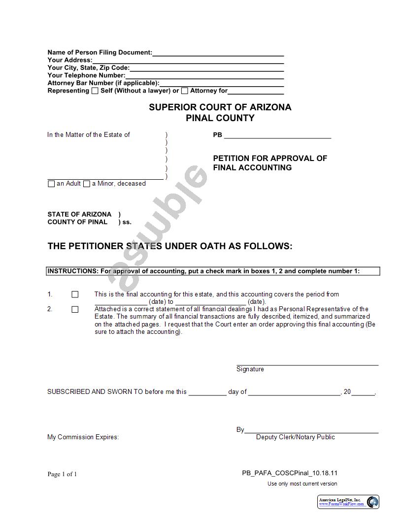 Petition For Approval Of Final Accounting | Pdf Fpdf Docx | Arizona