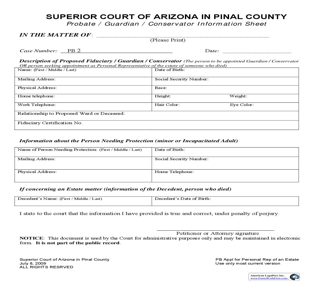 Probate-Guardian-Conservator Information Sheet | Pdf Fpdf Doc Docx | Arizona