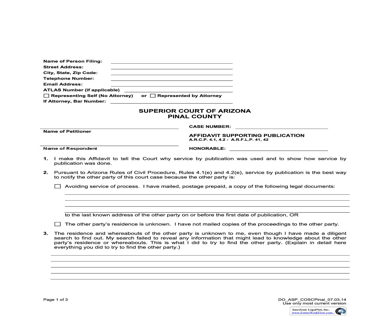 Affidavit Supporting Publication | Pdf Fpdf Doc Docx | Arizona