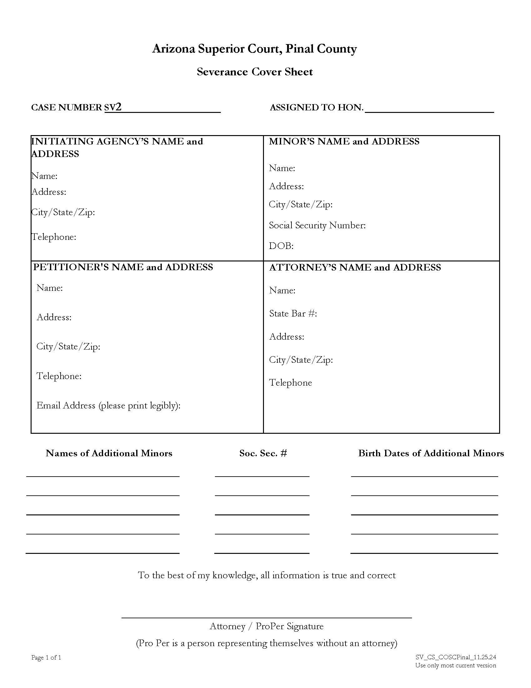 Severance Cover Sheet | Pdf Fpdf Doc Docx | Arizona