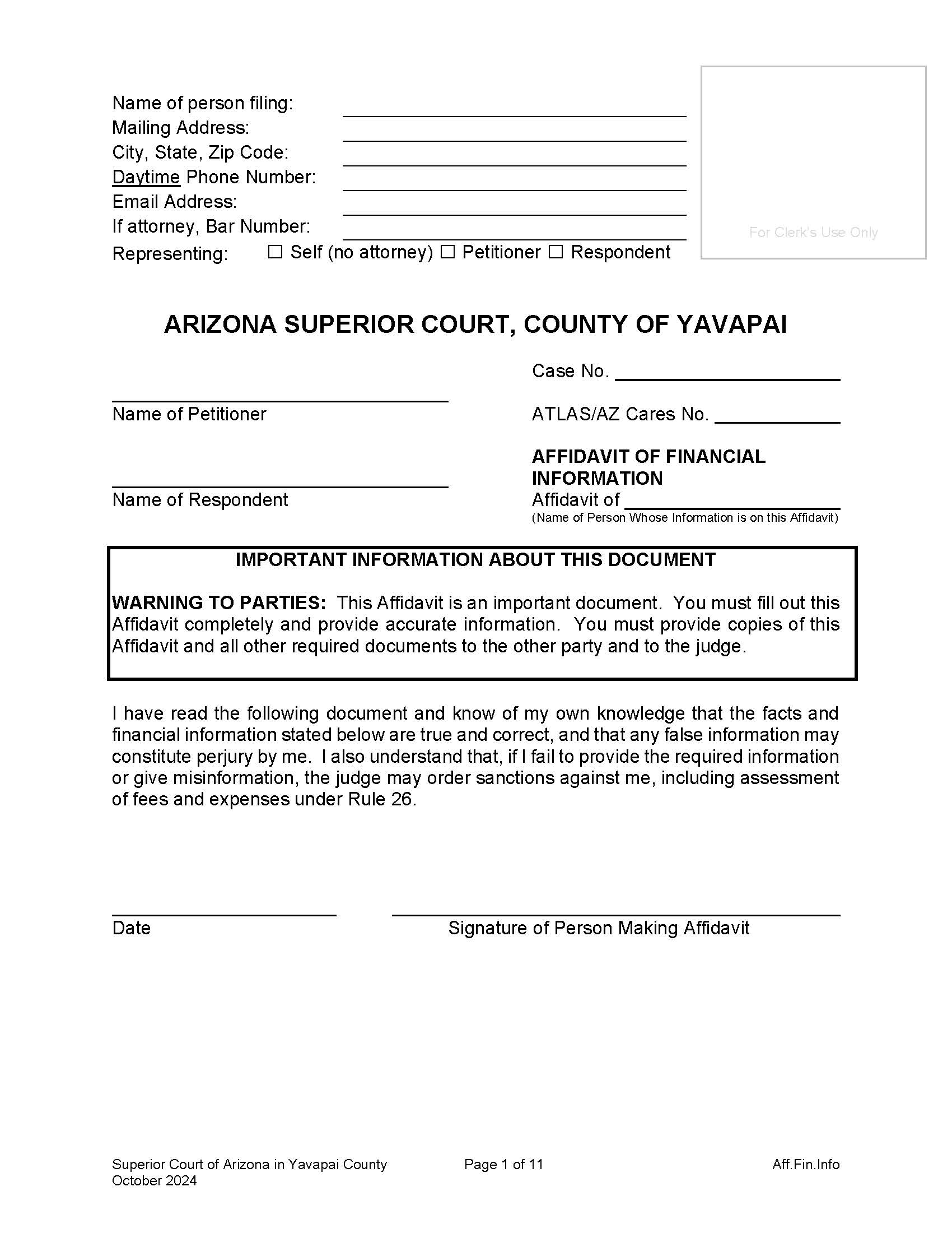 Affidavit Of Financial Information | Pdf Fpdf Doc Docx | Arizona