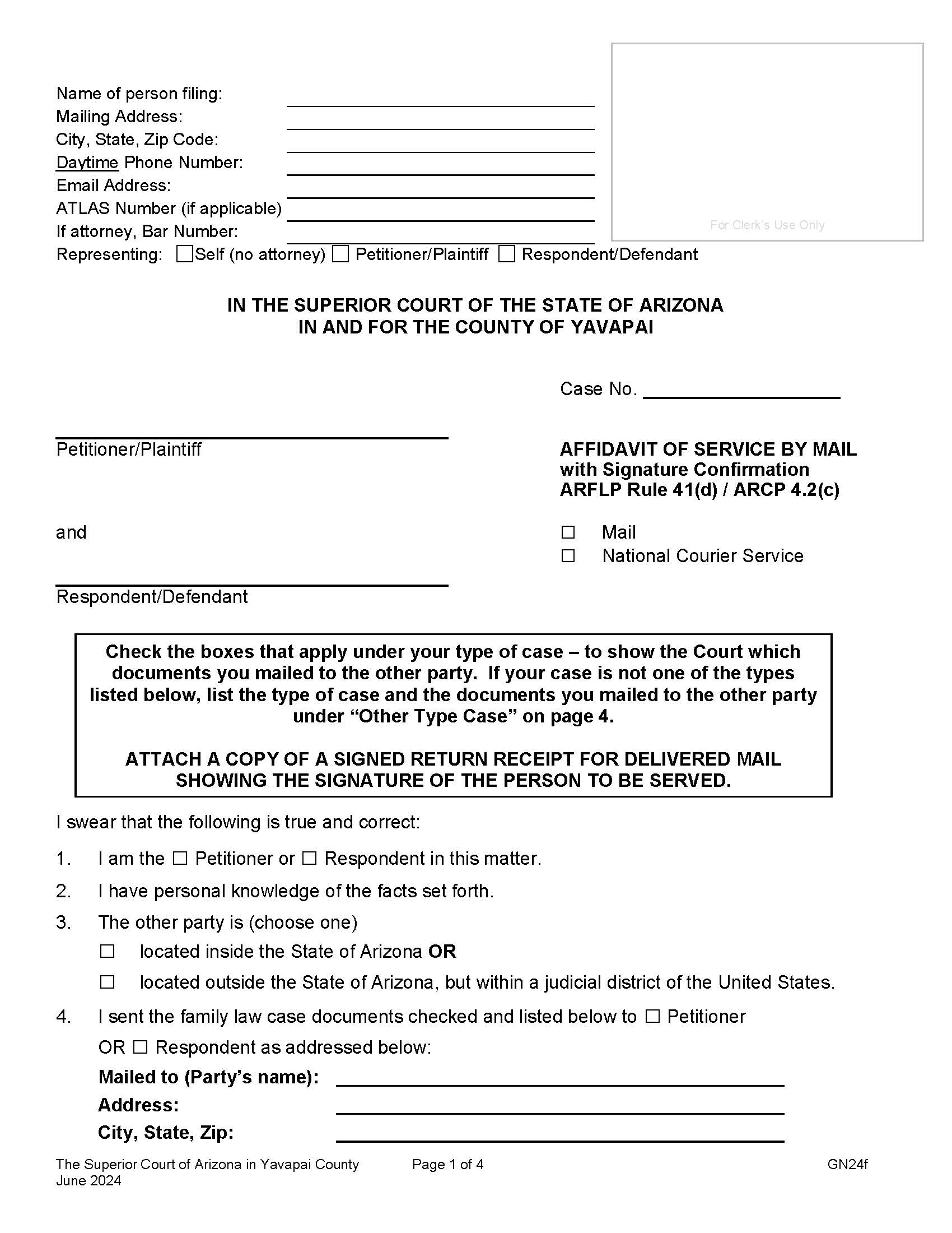 Affidavit Of Service By Mail With Signature Confirmation {GN24f} | Pdf Fpdf Doc Docx | Arizona