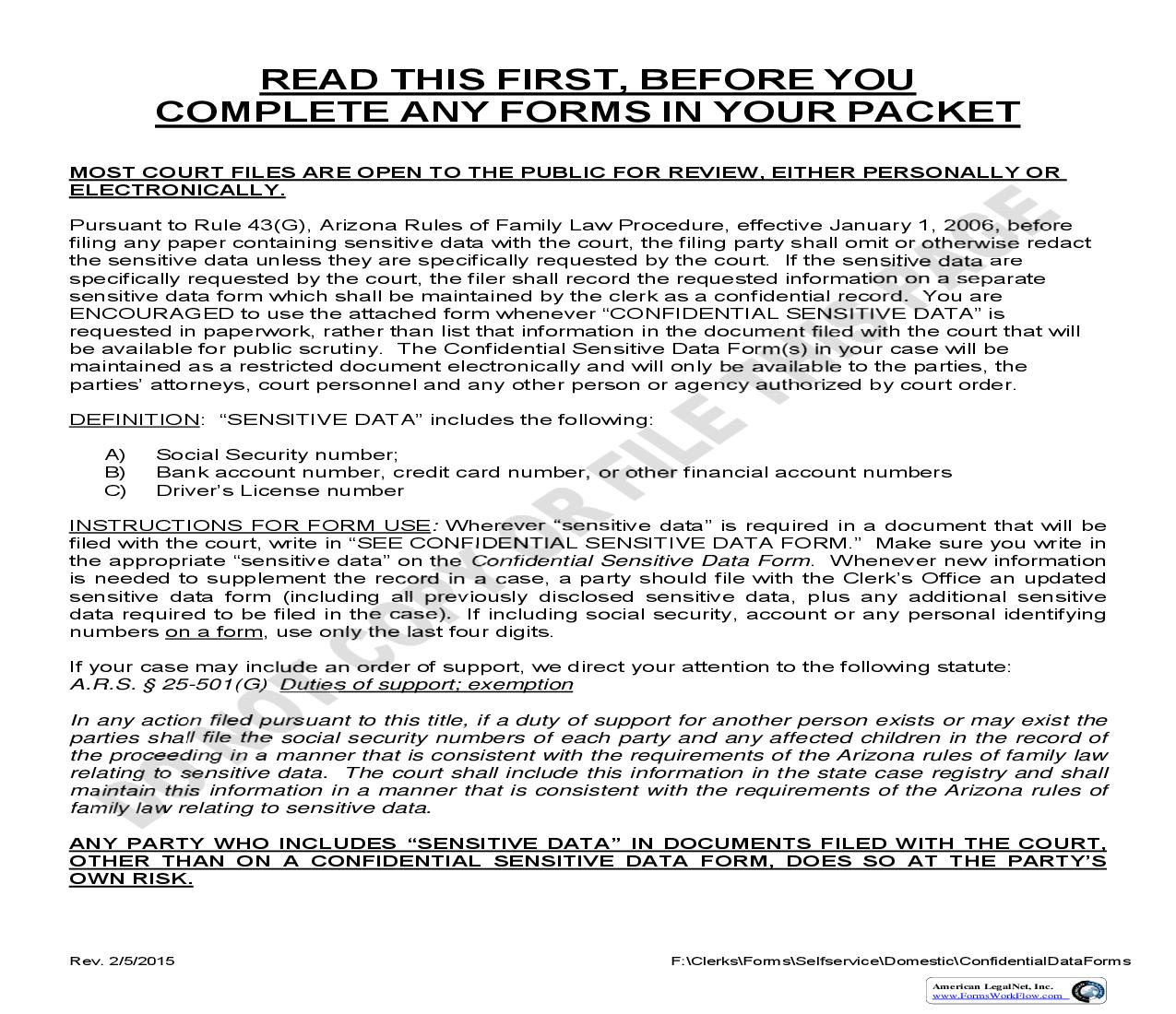 Confidential Sensitive Data Form | Pdf Fpdf Doc Docx | Arizona