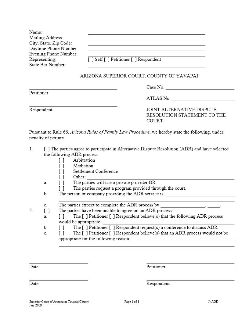 Joint ADR Statement To Court | Pdf Fpdf Doc Docx | Arizona