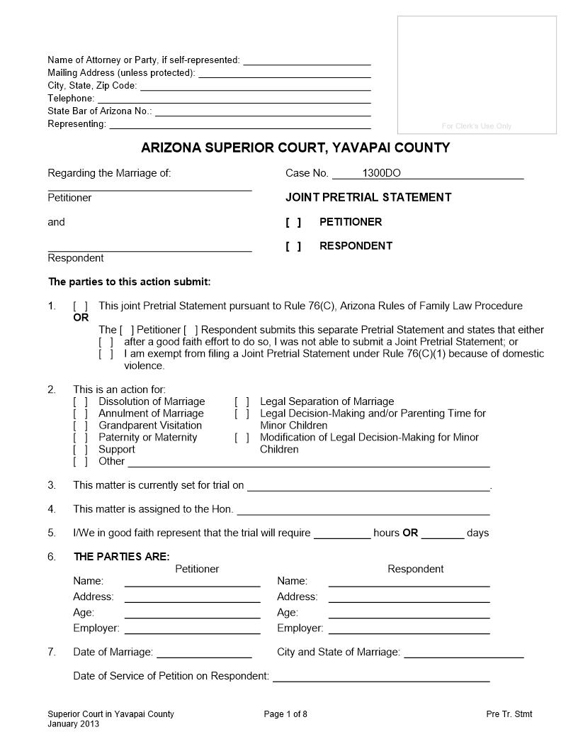 Joint Pretrial Statement | Pdf Fpdf Doc Docx | Arizona