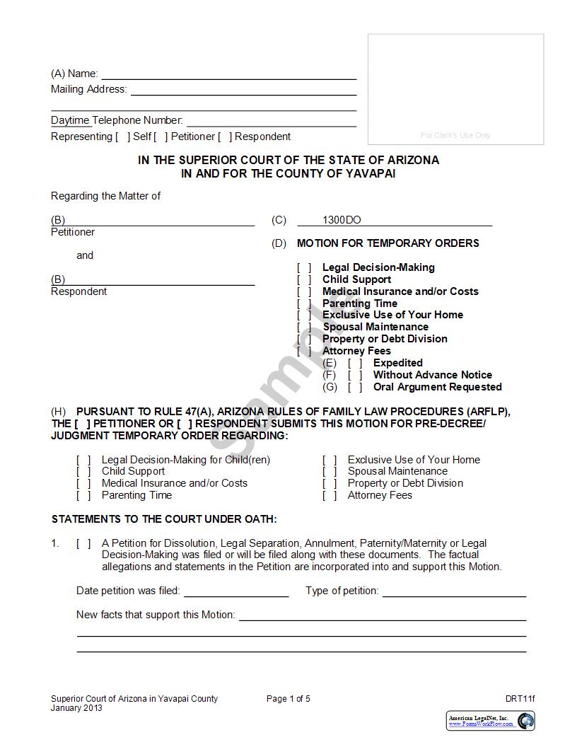 Motion For Temporary Orders | Pdf Fpdf Doc Docx | Arizona