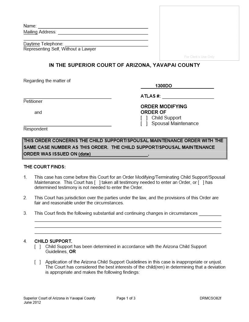 Order Modifying Order Of Child Support {DRMCSO82f} | Pdf Fpdf Docx | Arizona