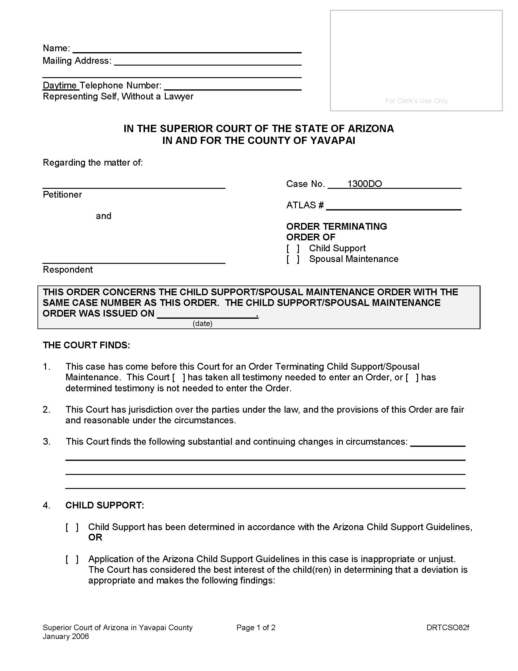 Order Terminating Order Of Child Support Or Spousal Maintenance {DRTCSO82f} | Pdf Fpdf Doc Docx | Arizona
