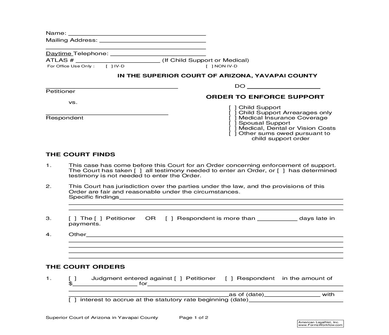 Order To Enforce Support | Pdf Fpdf Doc Docx | Arizona
