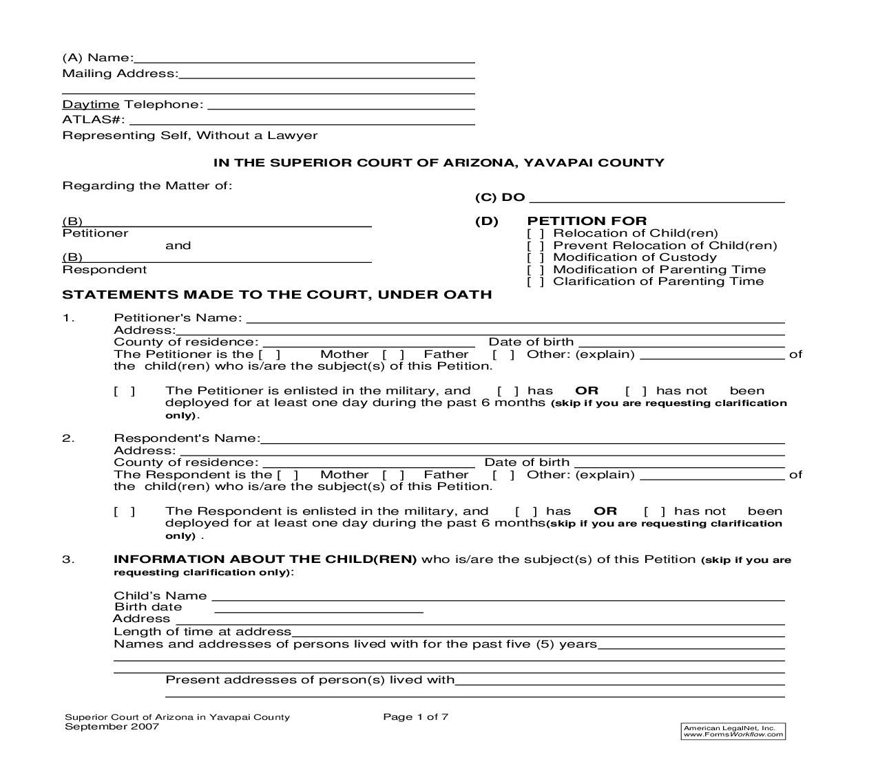 Petition For Relocation Modification Clarification | Pdf Fpdf Doc Docx | Arizona