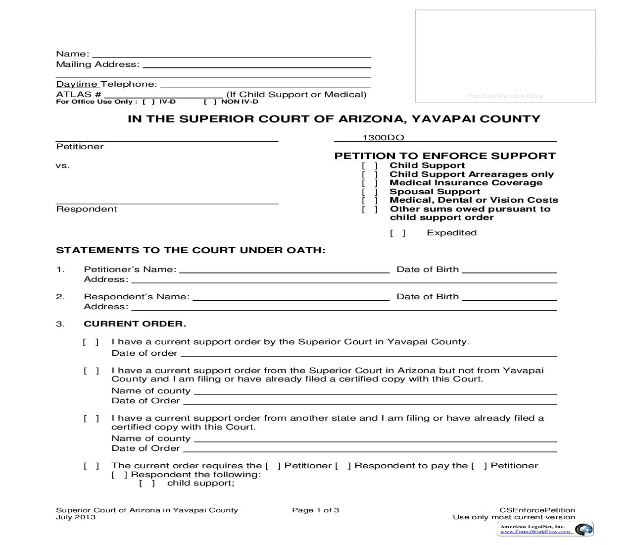 Petition To Enforce Support | Pdf Fpdf Doc Docx | Arizona