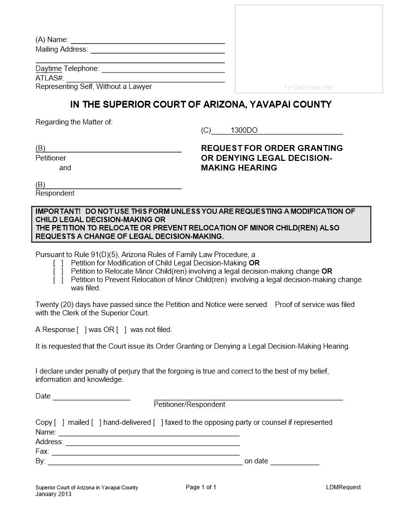 Request Order Granting Denying Legal Decision Making Hearing | Pdf Fpdf Docx | Arizona
