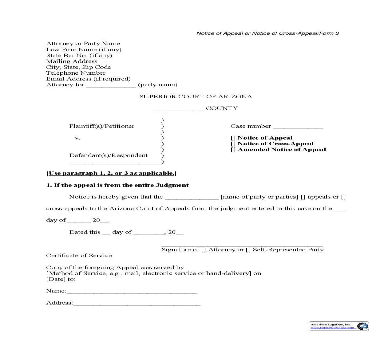 Notice Of Appeal | Pdf Fpdf Doc Docx | Arizona