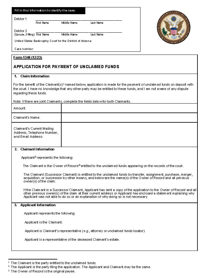 Application For Unclaimed Funds | Pdf Fpdf Doc Docx | Arizona
