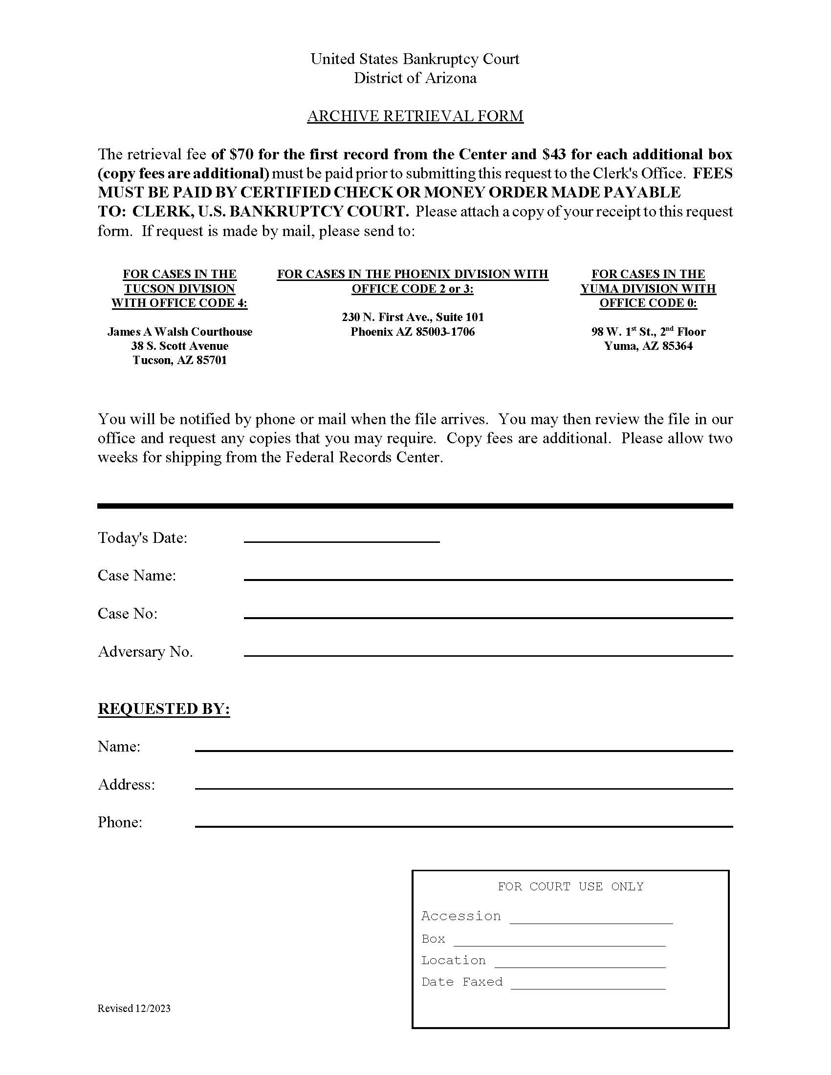 Archive Retrieval Form | Pdf Fpdf Doc Docx | Arizona