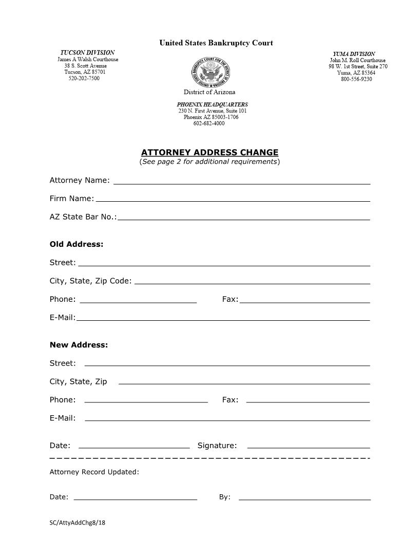 Attorney Address Change | Pdf Fpdf Doc Docx | Arizona