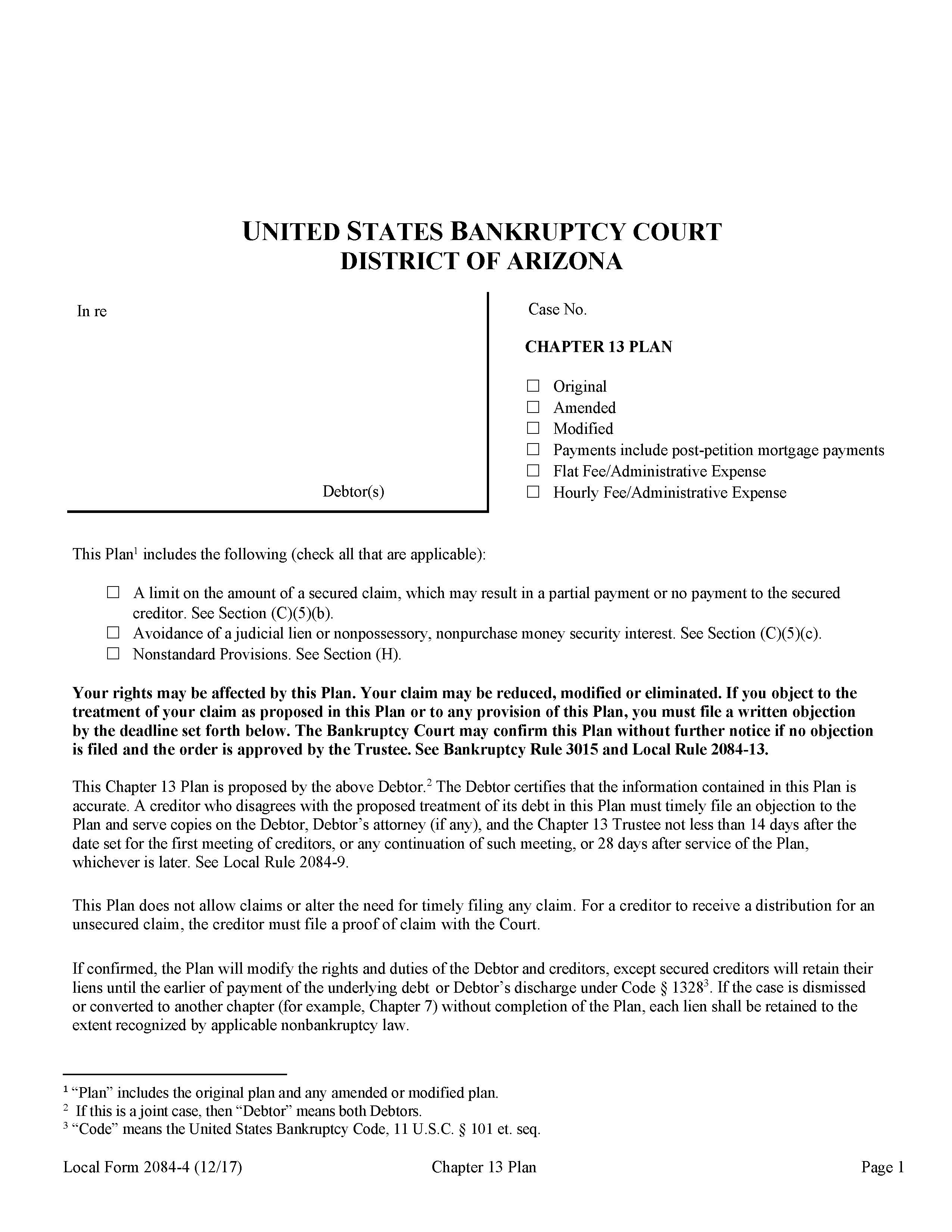 Chapter 13 Plan | Pdf Fpdf Doc Docx | Arizona