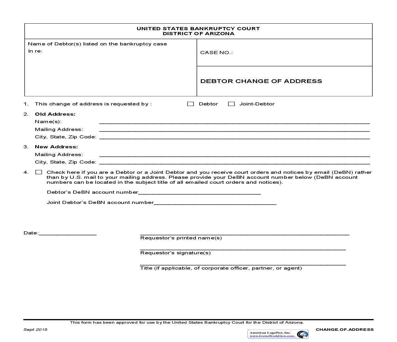 Debtor Change Of Address | Pdf Fpdf Doc Docx | Arizona