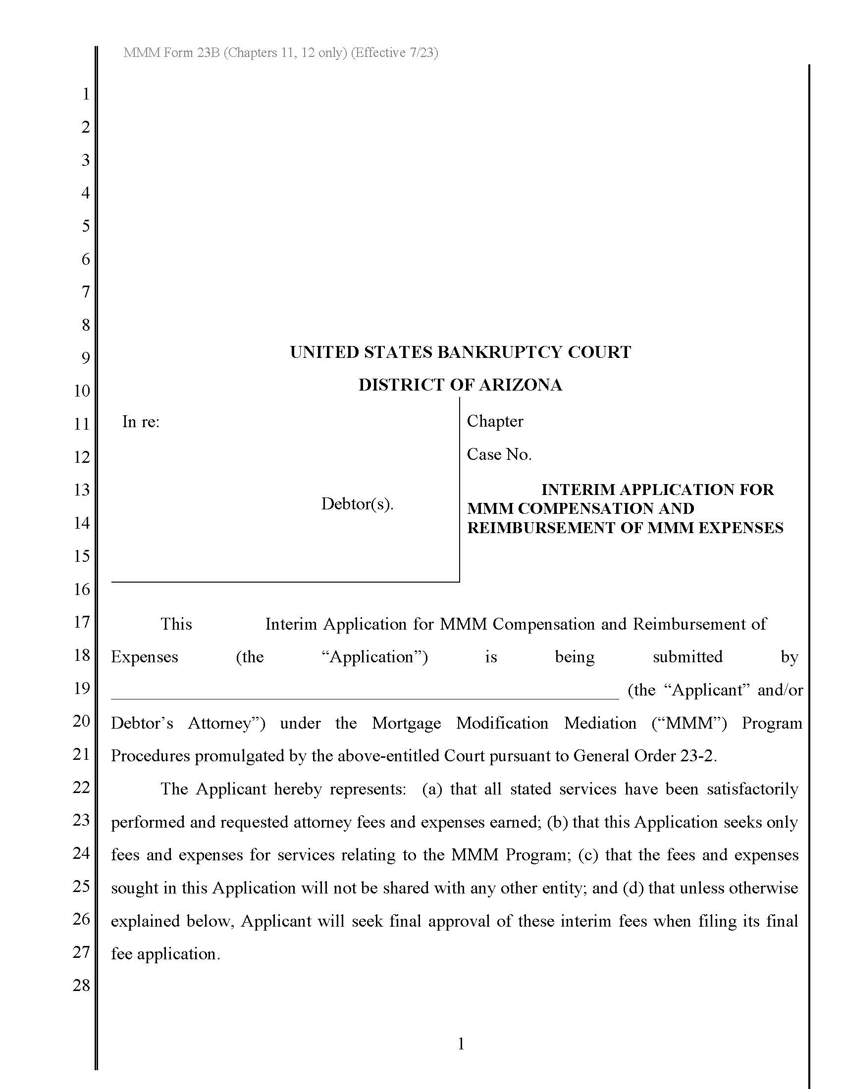Interim Application For MMM Compensation And Reimbursement Of MMM Expenses {MMM Form 23B} | Pdf Fpdf Docx | Arizona