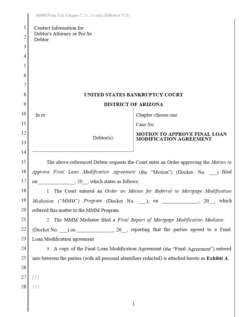 Motion To Approve Final Loan Modification Agreement {MMM Form 11A} | Pdf Fpdf Docx | Arizona