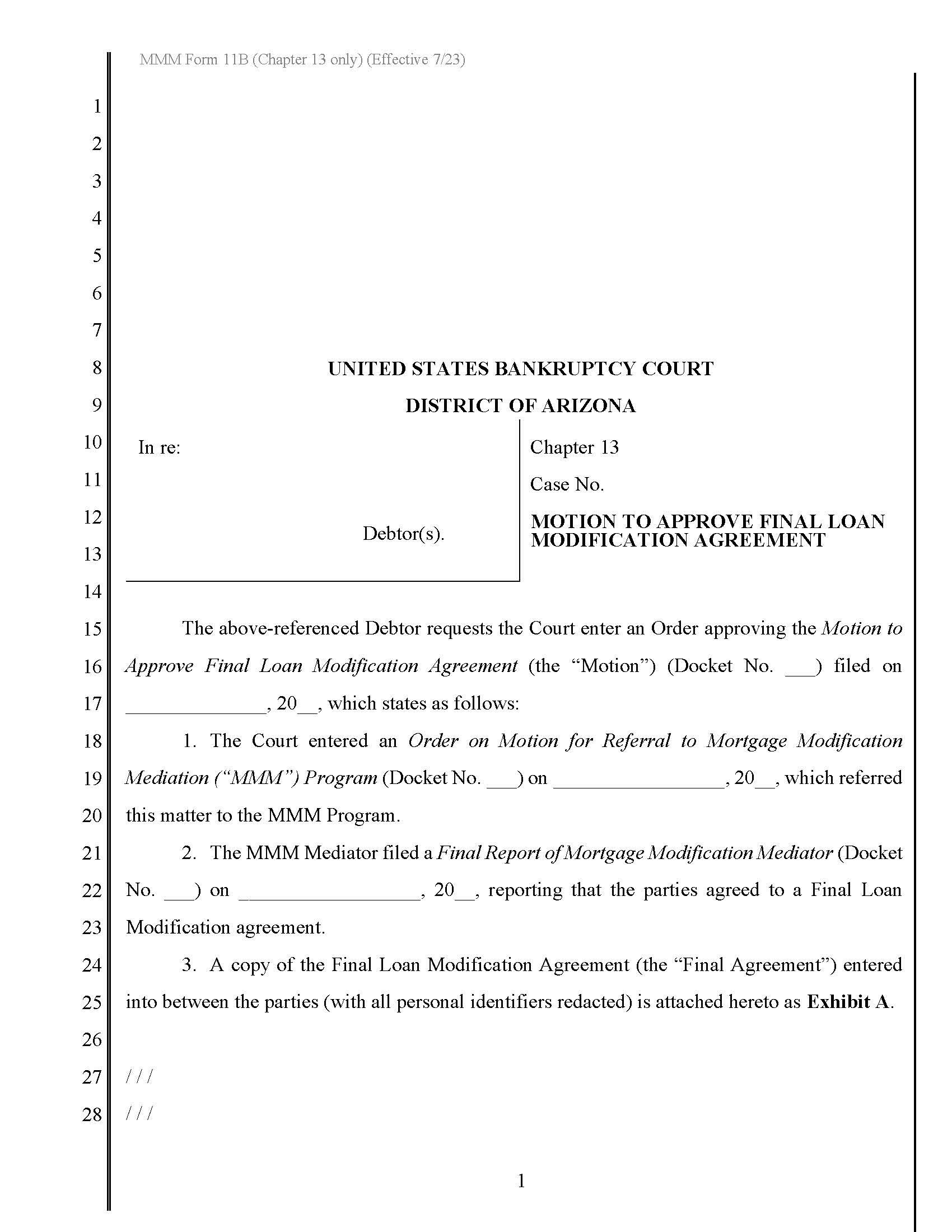 Motion To Approve Final Loan Modification Agreement {MMM Form 11B} | Pdf Fpdf Docx | Arizona