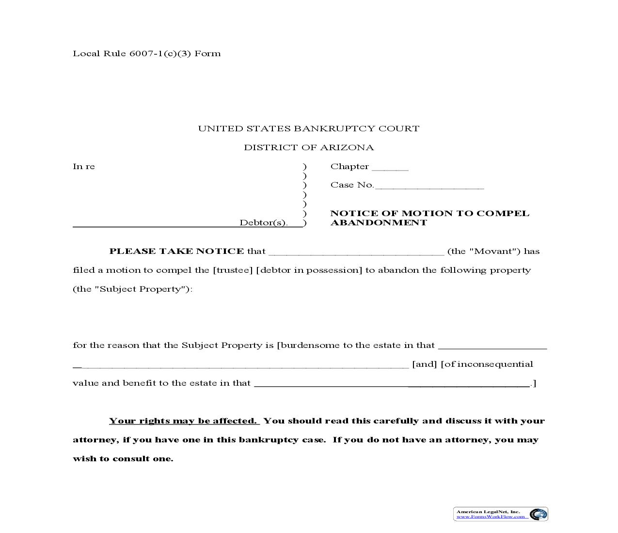 Notice Of Motion To Compel Abandonment | Pdf Fpdf Doc Docx | Arizona