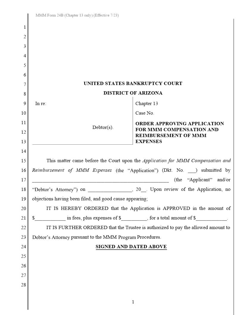 Order Approving Application For MMM Compensation And Reimbursement MMM Expenses {MMM Form 24B} | Pdf Fpdf Docx | Arizona