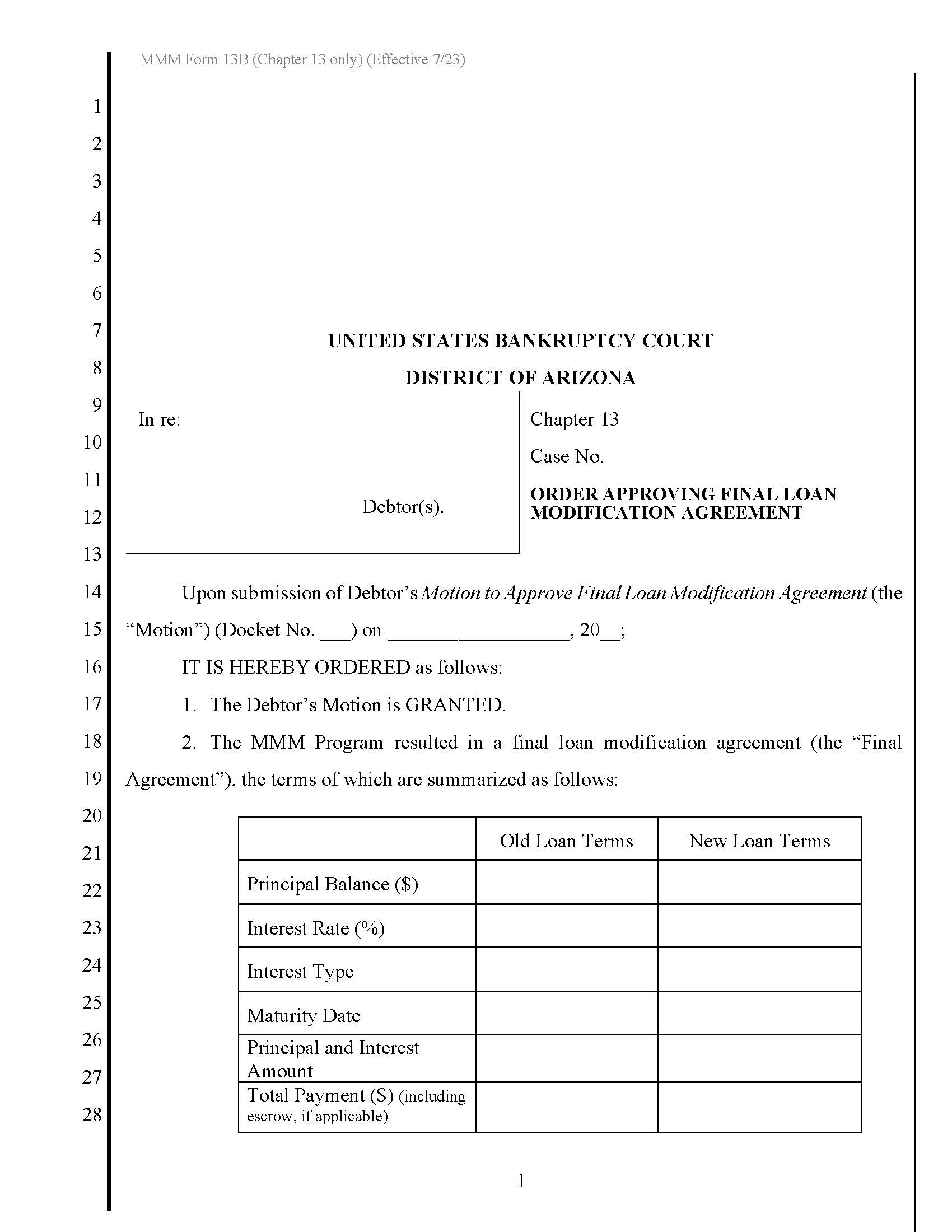 Order Approving Final Loan Modificaiton Agreement {MMM Form 13B} | Pdf Fpdf Docx | Arizona