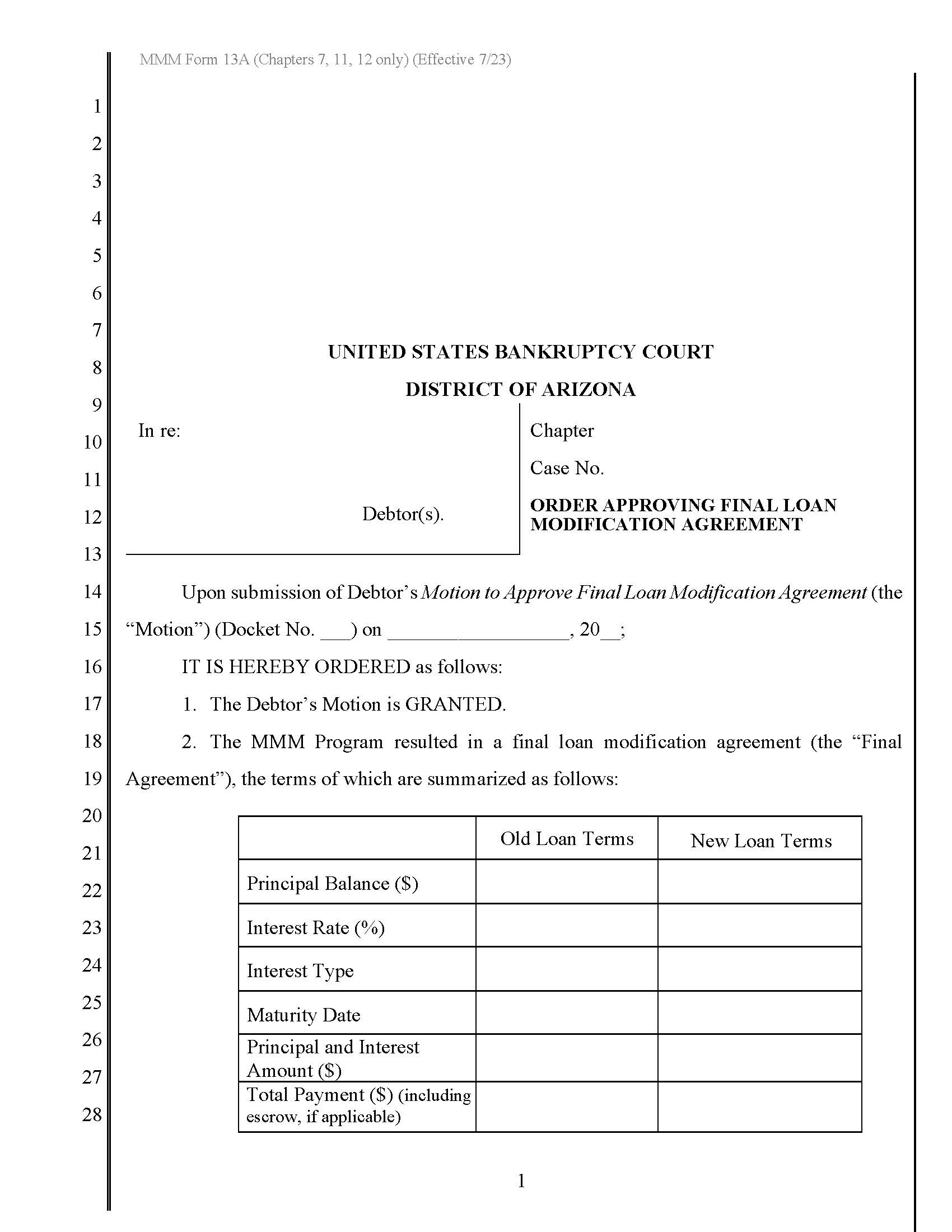 Order Approving Final Loan Modification Agreement {MMM Form 13A} | Pdf Fpdf Docx | Arizona