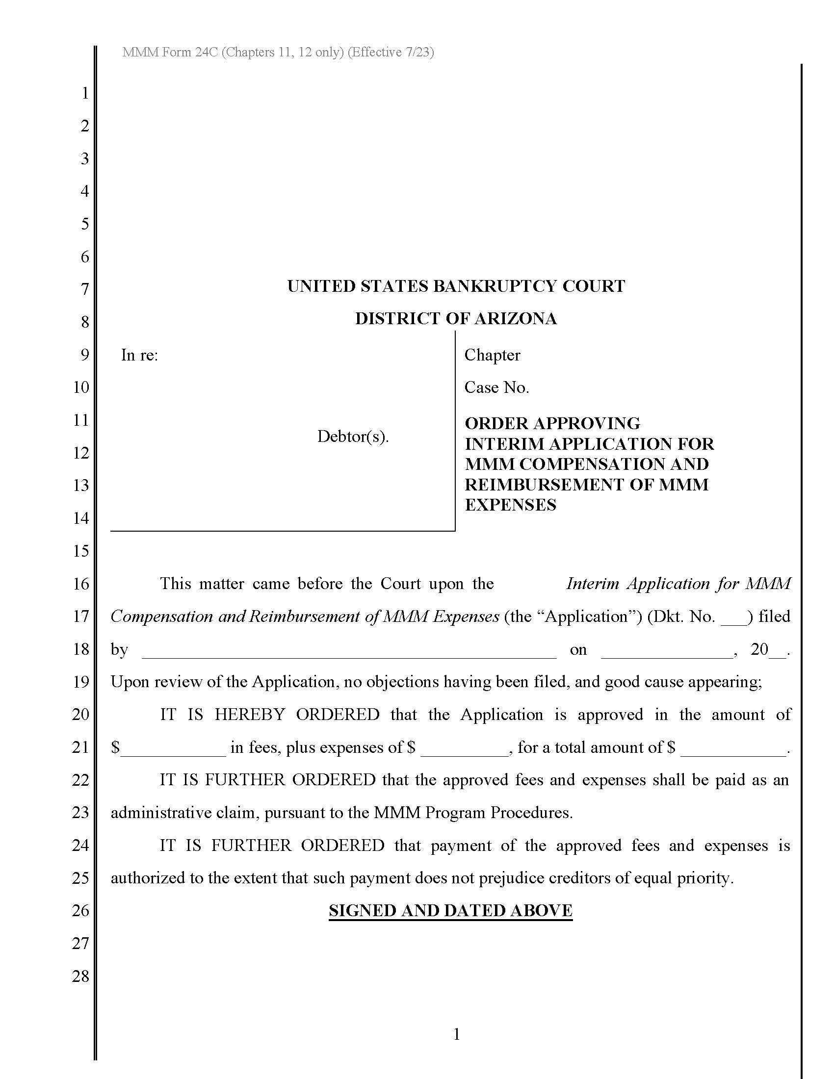 Order Approving Interim Application For MMM Compensation And Reimbursement MMM Expenses {MMM Form 24C} | Pdf Fpdf Docx | Arizona