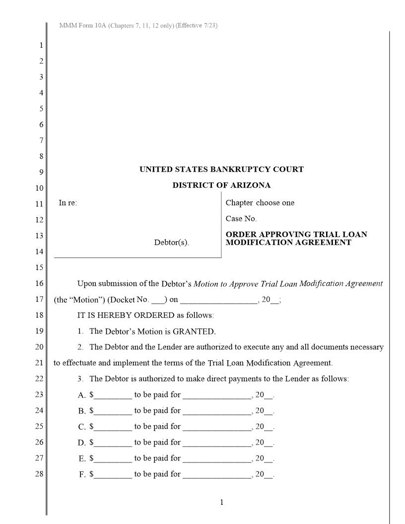Order Approving Trial Loan Modification Agreement {MMM Form 10A} | Pdf Fpdf Docx | Arizona