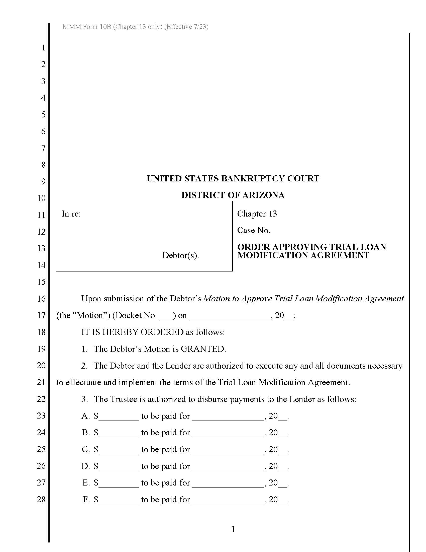 Order Approving Trial Loan Modification Agreement {MMM Form 10B} | Pdf Fpdf Docx | Arizona