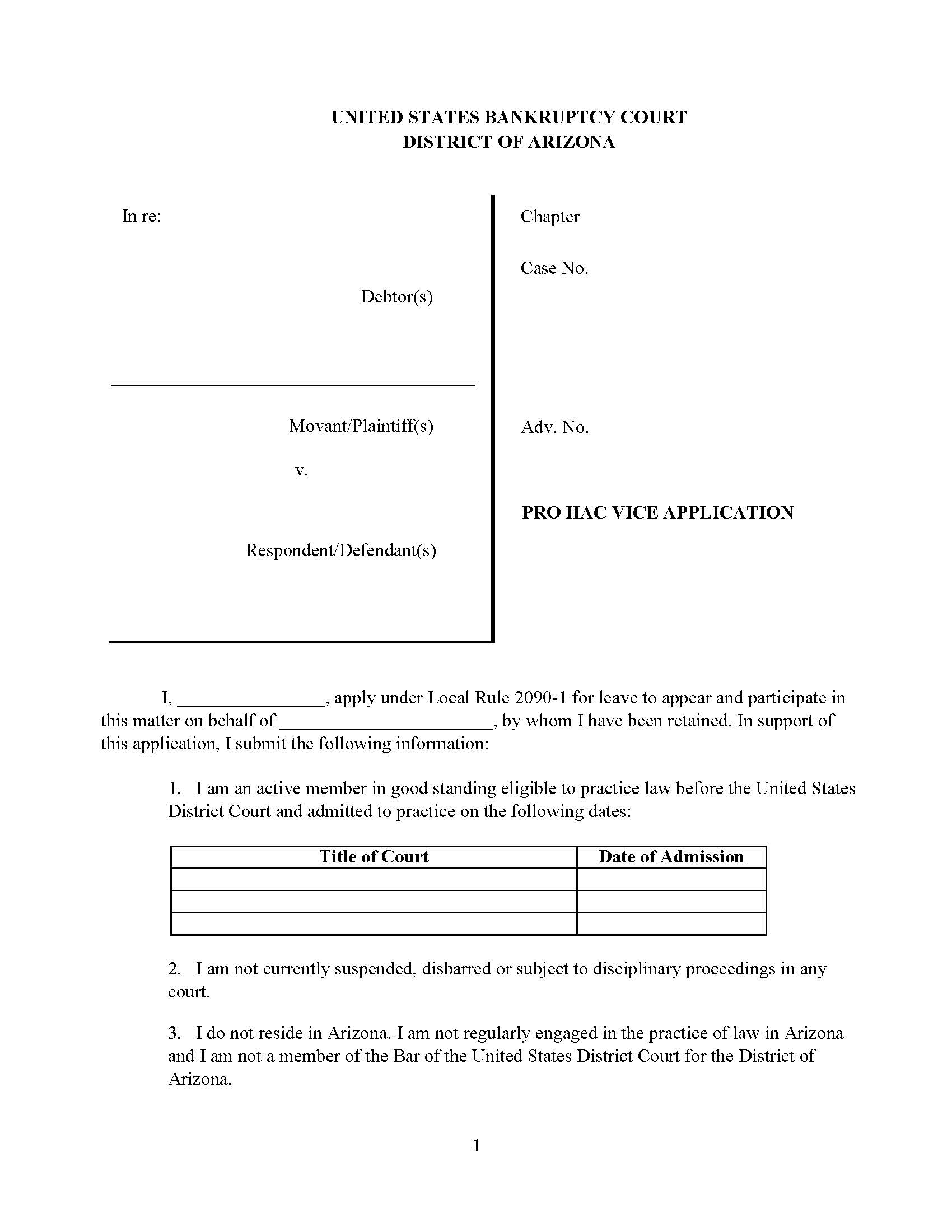 Pro Hac Vice Application | Pdf Fpdf Doc Docx | Arizona