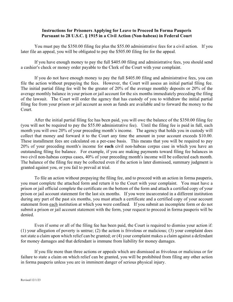 Application To Proceed In Forma Pauperis By A Prisoner Non-Habeas | Pdf Fpdf Doc Docx | Arizona