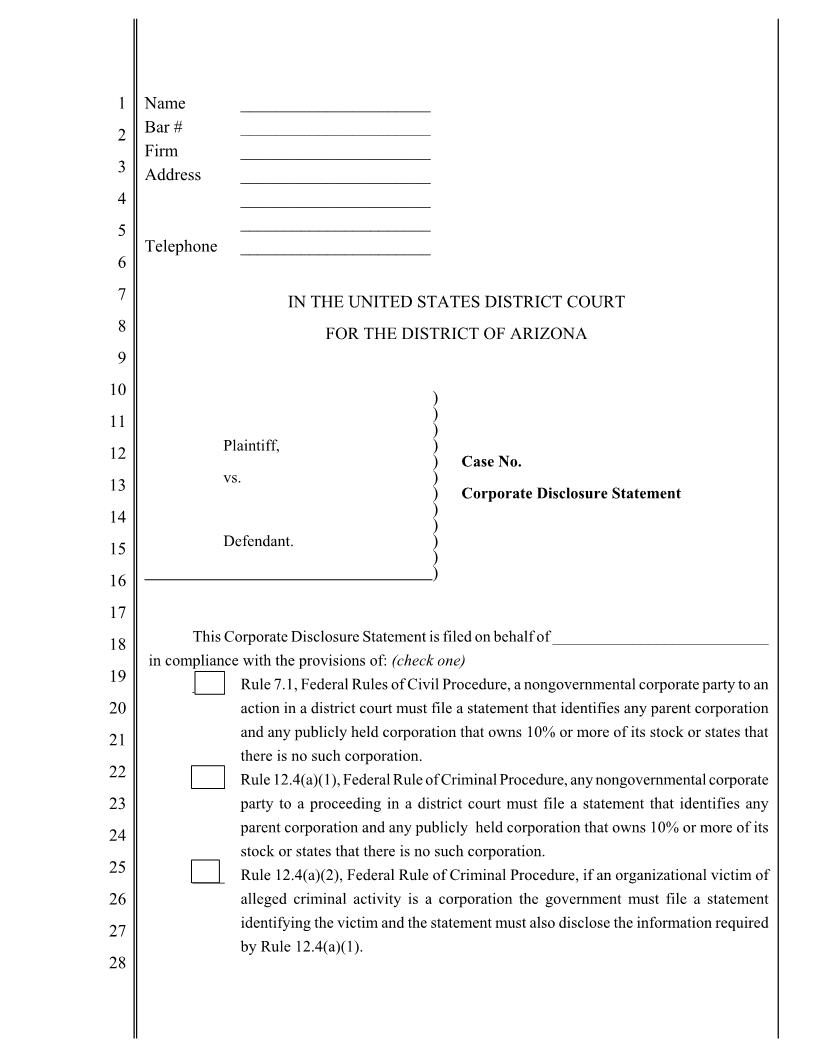 Corporate Disclosure Statement | Pdf Fpdf Doc Docx | Arizona