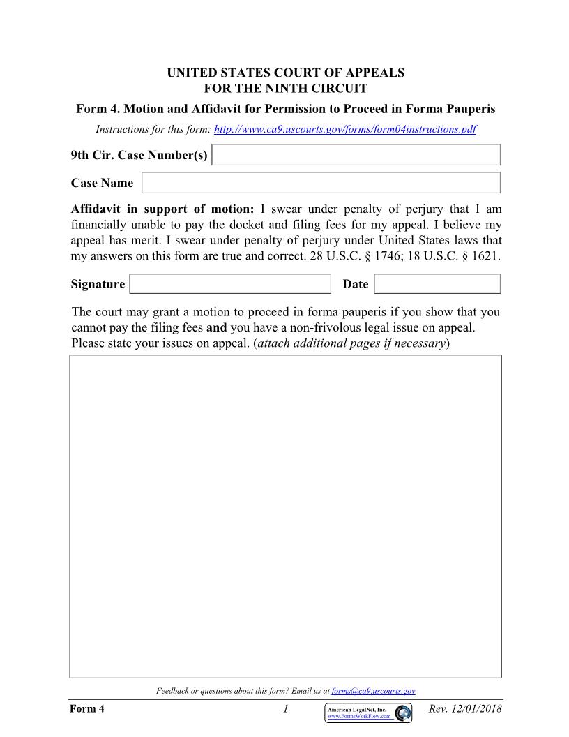 Motion And Affidavit For Permission To Proceed In Forma Pauperis | Pdf Fpdf Docx | Arizona