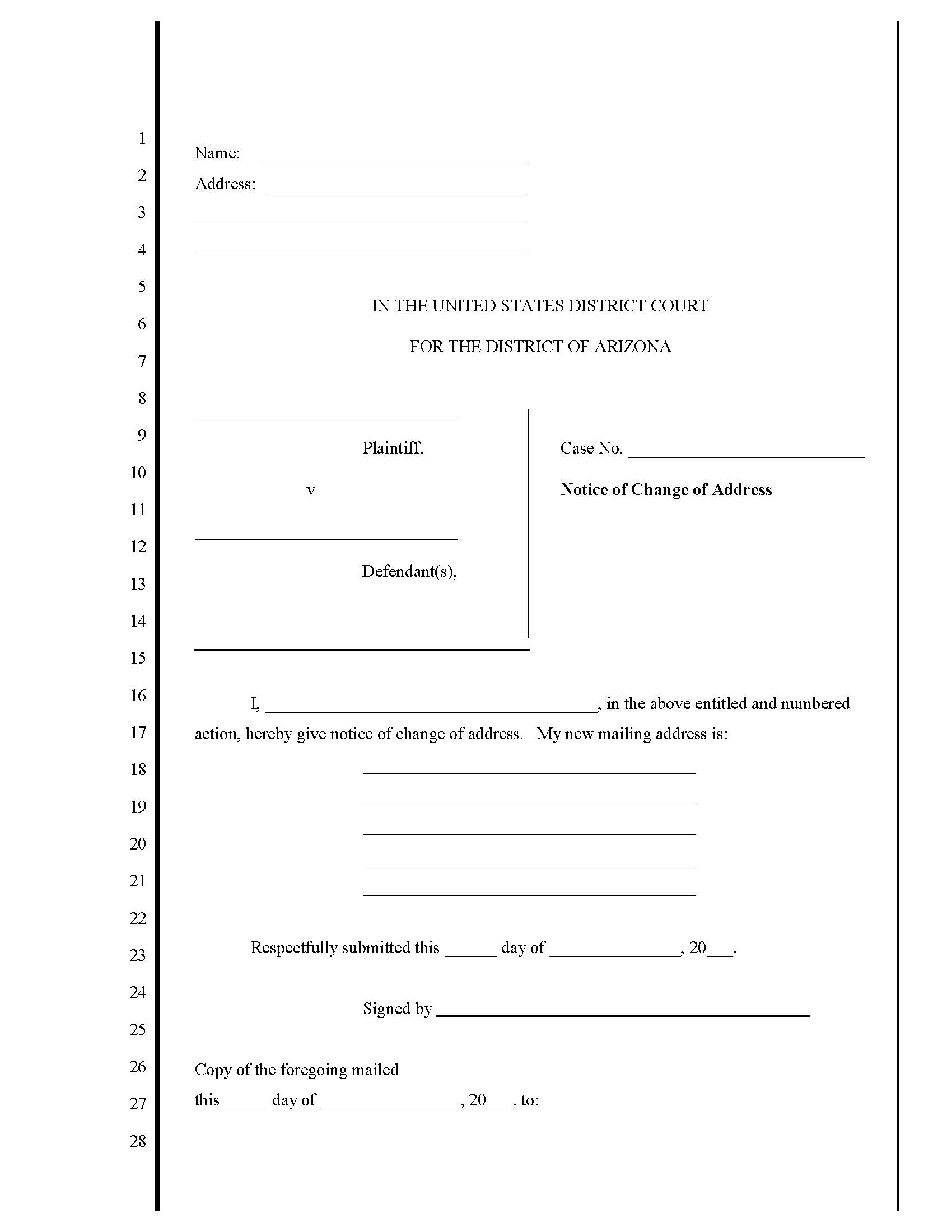 Notice Of Change Of Address | Pdf Fpdf Docx | Arizona