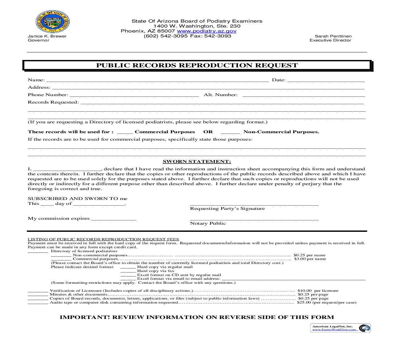 Public Records Reproduction Request | Pdf Fpdf Doc Docx | Arizona