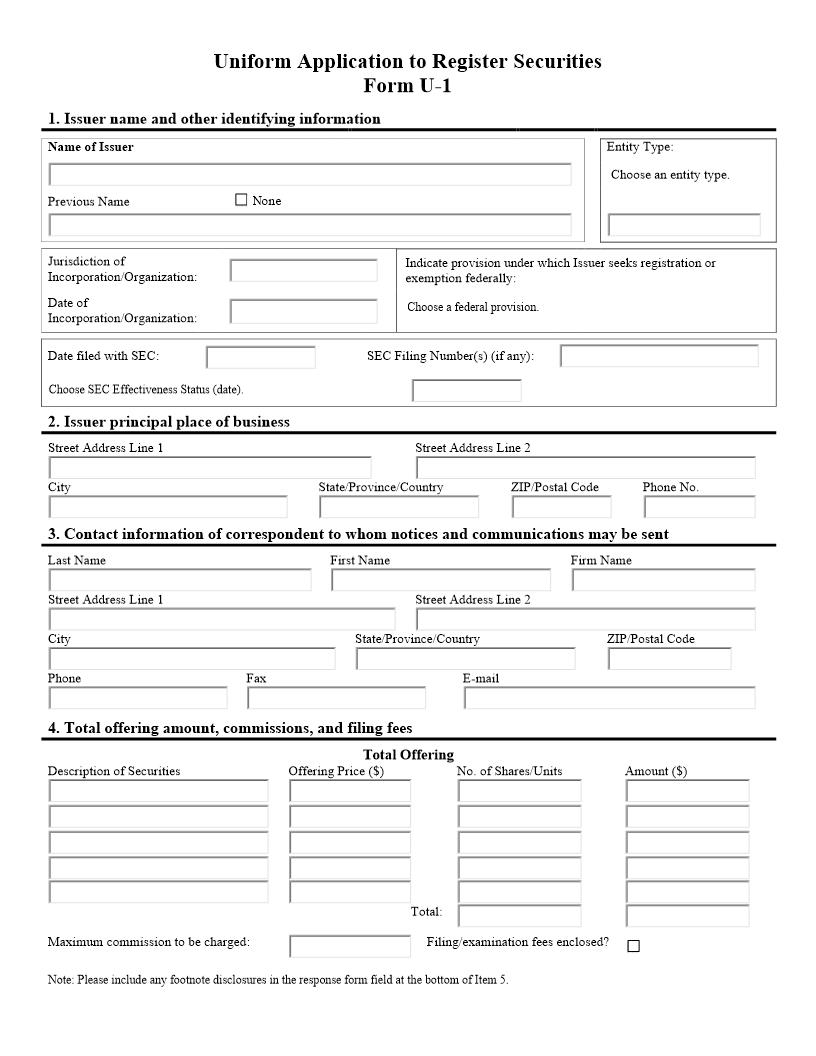 Uniform Application To Register Securities {U-1} | Pdf Fpdf Doc Docx | Arizona