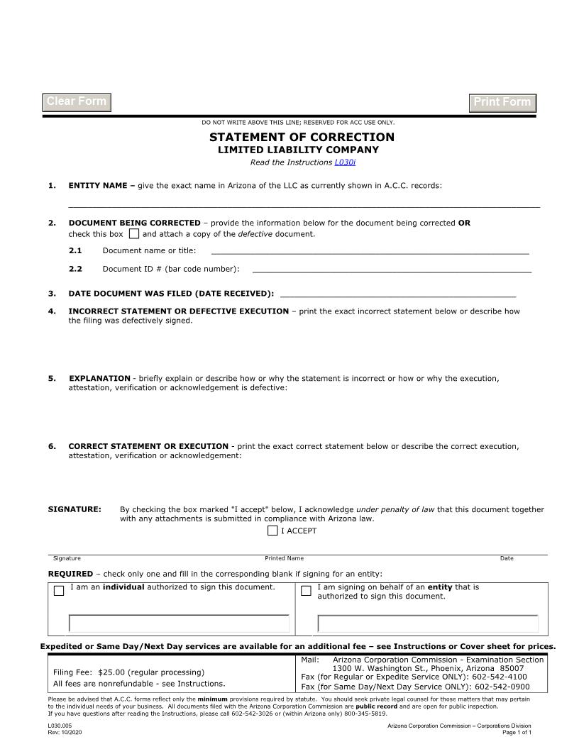 Statement Of Correction | Pdf Fpdf Docx | Arizona