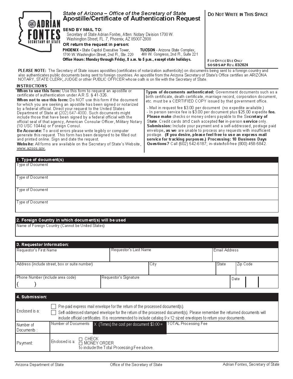 Request For Apostille Or Certificate Of Authentication | Pdf Fpdf Doc Docx | Arizona
