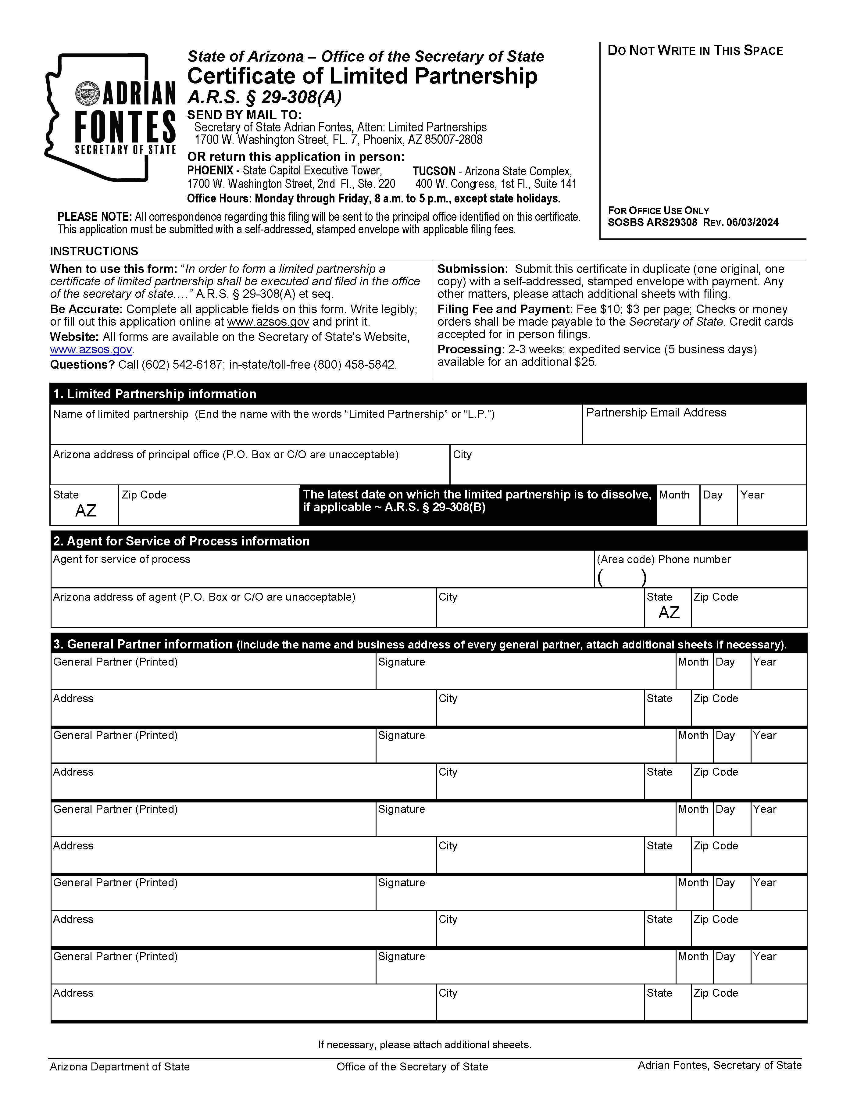 Certificate Of Limited Partnership | Pdf Fpdf Docx | Arizona